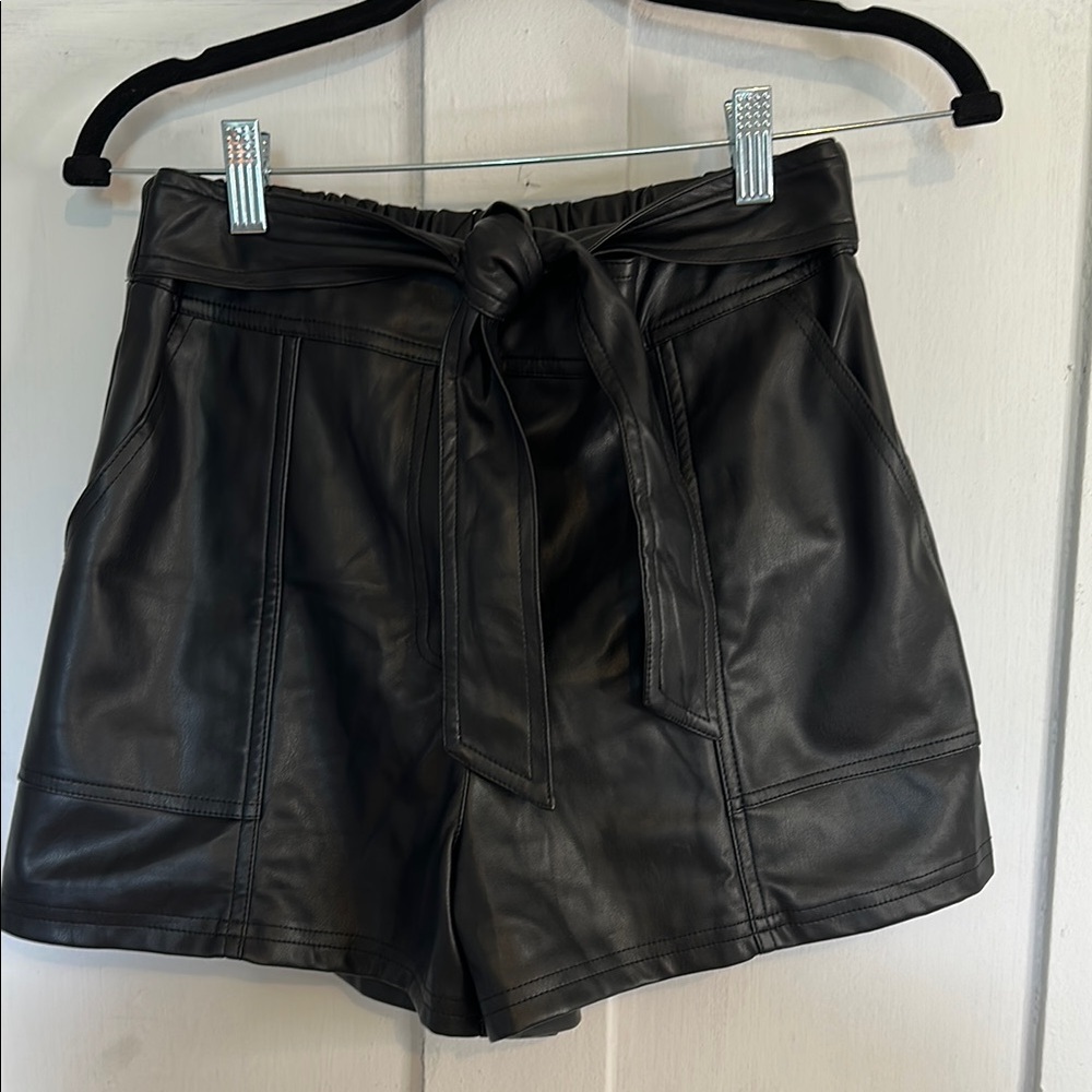 Black Leather Women Shorts
